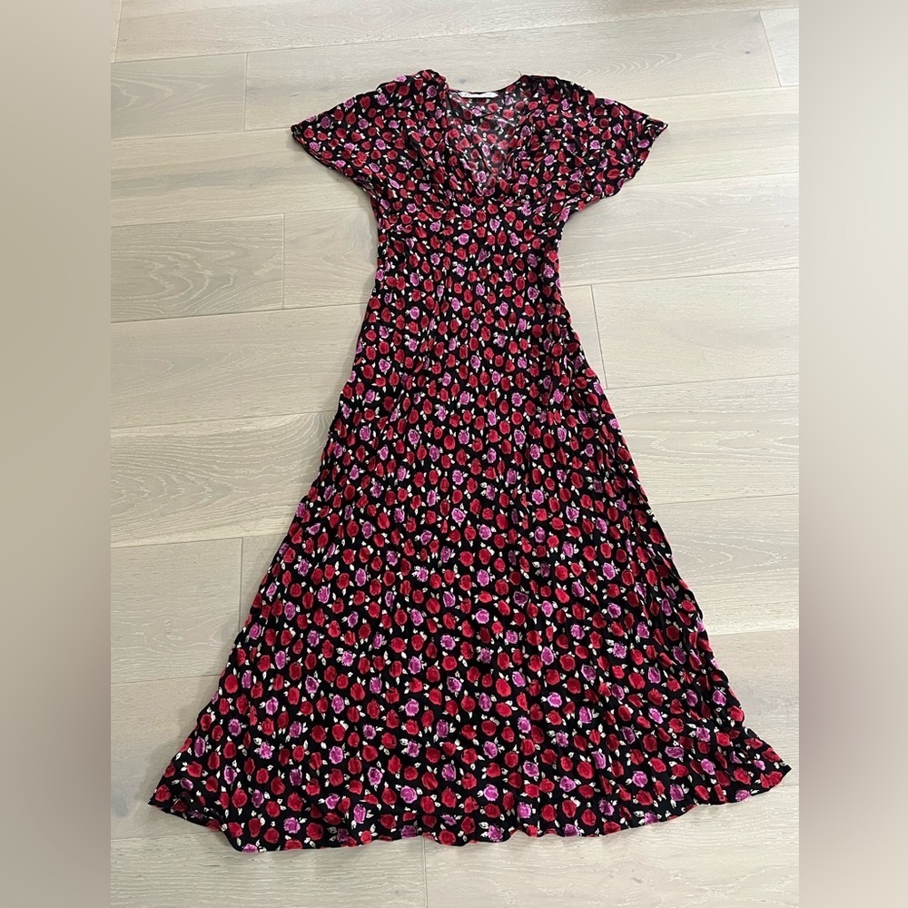 Zara red purple bloggers fav Floral Maxi Dress sz small - Picture 5 of 9